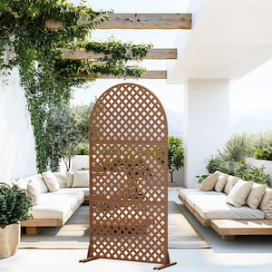 72 in. H x 35 in. W Arched Outdoor Metal Privacy Screen Garden Fence Wall Applique in Brown