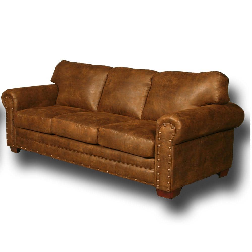 American Furniture Classics Buckskin 88 in. Brown Pinto Microfiber 3Seater English Rolled Arm