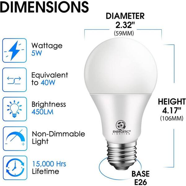 E ENERGETIC LIGHTING 40-Watt Equivalent A19 Daylight (5000K)LED