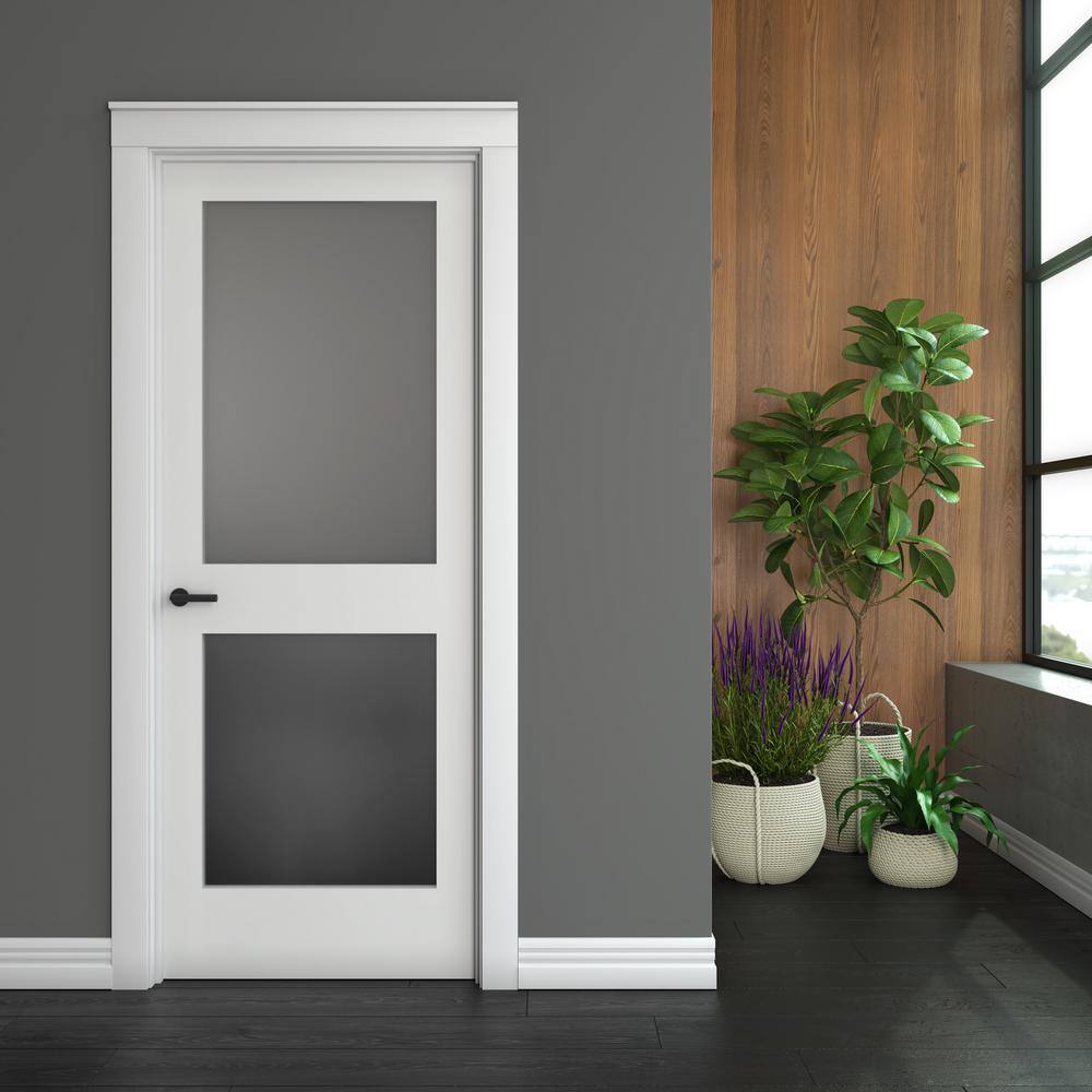 28" x 80" White Primed Pine Interior Door with Frosted Glass