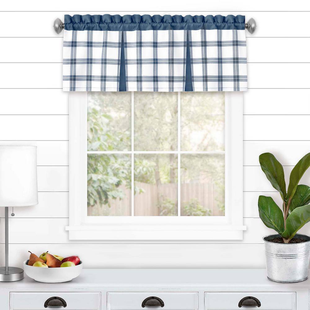 Tate Blue and White Plaid Polyester Rod Pocket Valance