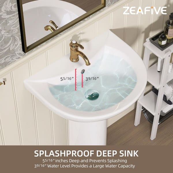 Zeafive 21 in. W x 17 in. D Pedestal Sink Basin Combo in White