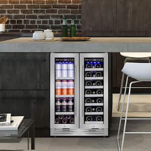23.47 in. Dual Zone 18-Wine Bottles and 57-Cans Beverage and Wine Cooler in Silver Two Shape of Door Handles Blue LEDs