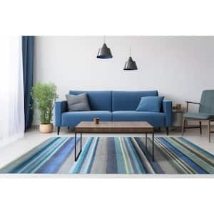 4 ft. x 6 ft. Blue Elegant and Durable Hand Knotted Wool Luxurious Modern Stripe Premium Rectangle Indoor Area Rugs