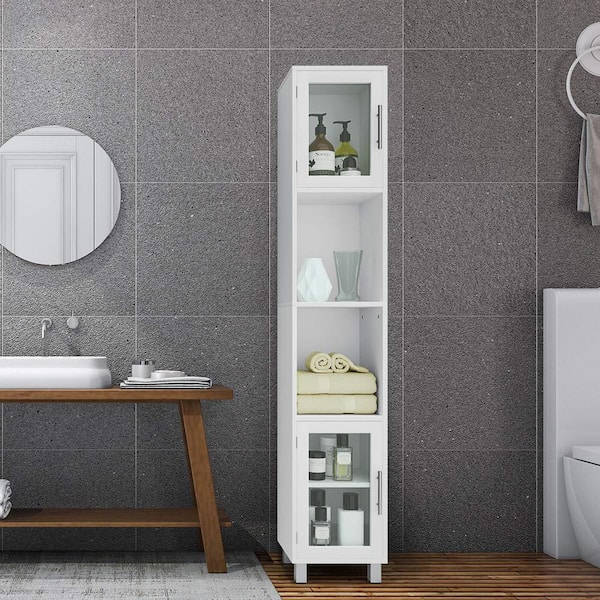 Bunpeony 12 in. W x 13 in. D x 71 in. H White Freestanding Bathroom Storage Linen Cabinet