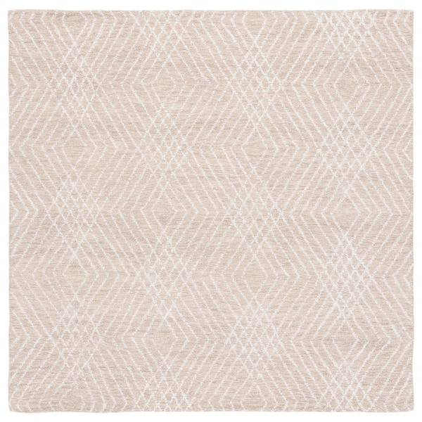 Abstract 6 ft. x 6 ft. Square Beige/Ivory Chevron Marle Area Rug