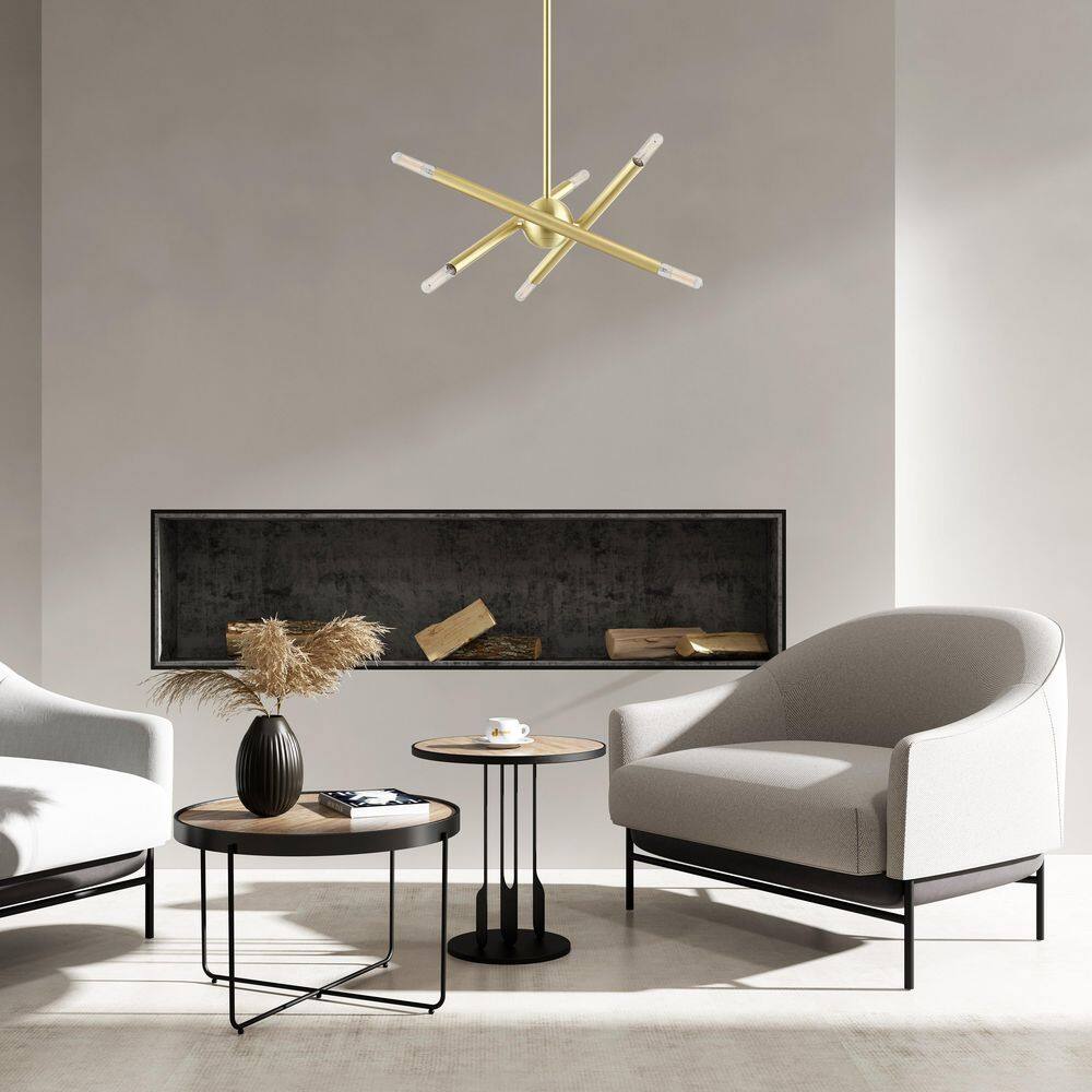 Soho Satin Brass Mini Sputnik 6-Light Chandelier