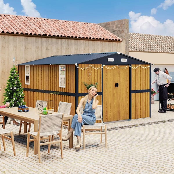 10 ft. W x 12 ft. D Brown Metal Outdoor Storage Shed Tool Shed with Lockable Door (120 sq. ft.)