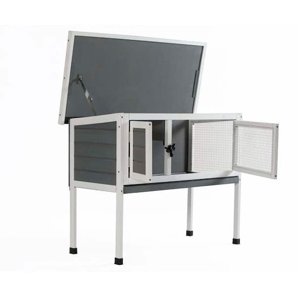Foobrues 36.00 in. Wooden Small Rabbit Hutches Pet House Rabbit Bunny Wood Hutch House Chicken Coops in Cement Grey