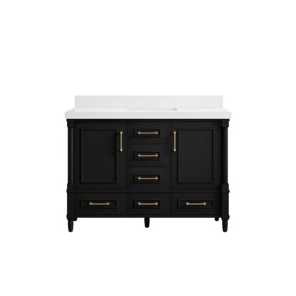 Willow Collections Hudson 48 in. W x 22 in. D x 36 in. H Bath Vanity in Black with 2 in. White Quartz Top