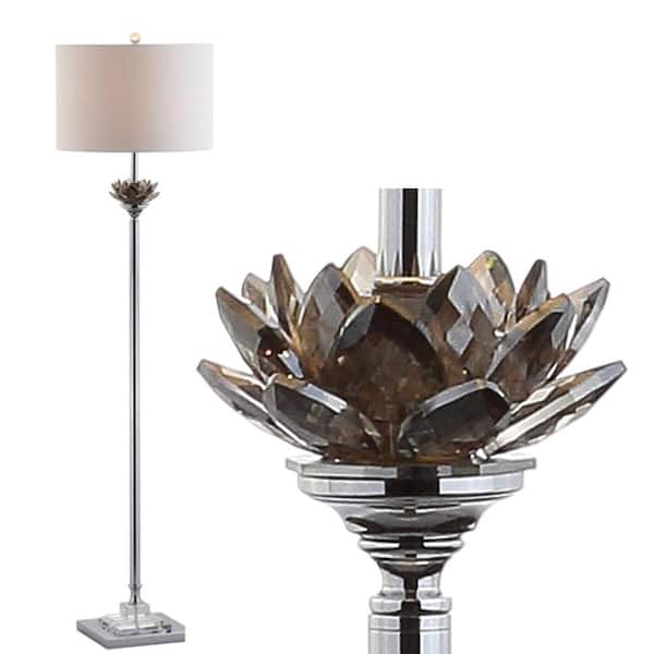 Amelia Lotus 59 in. Smoking Grey/Chrome Crystal/ Metal Floor Lamp