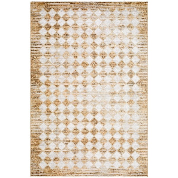 Galey Alix Myrtle Avenue Vintage Checker Board, Taupe Checkered 3 ft. x 9 ft. Area Rug