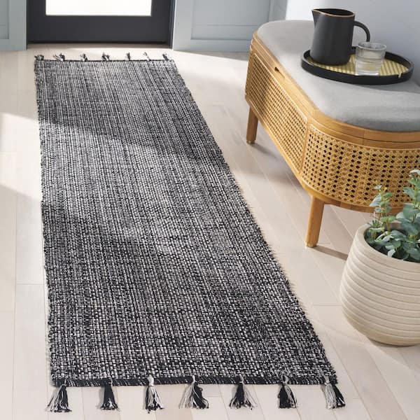 Montauk 2 ft. x 9 ft. Black Distressed Solid Fringe Runner Rug