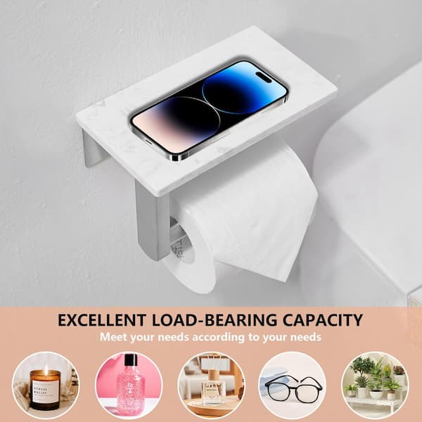 Marble Wall Mounted Single Post Toilet Paper Holder Non-Slip Tissue Roll Holder for Bathroom in Vibrant Brushed Nickel