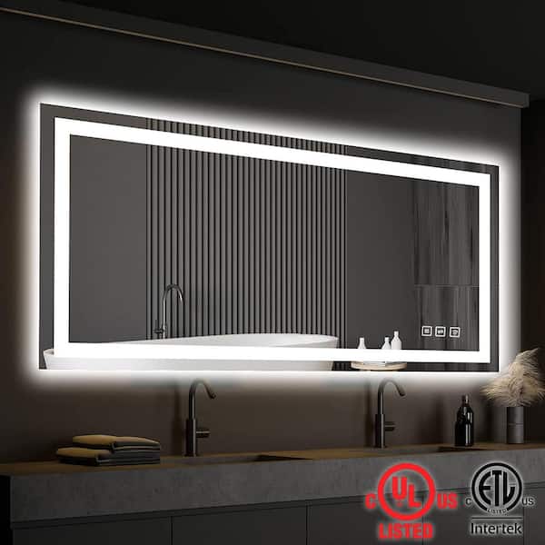TOOLKISS 55 in. W x 30 in. H Large Rectangular Frameless LED Light Anti-Fog Wall Bathroom Vanity Mirror with Backlit, Front Light