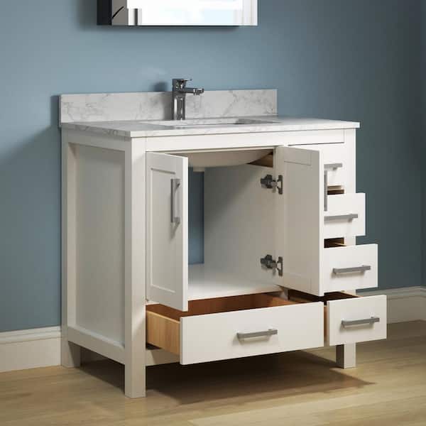 Aeterna 36 in. W x 22 in. D x 34 in. H Single Sink Freestanding Bath Vanity in White with Cultured Marble Top