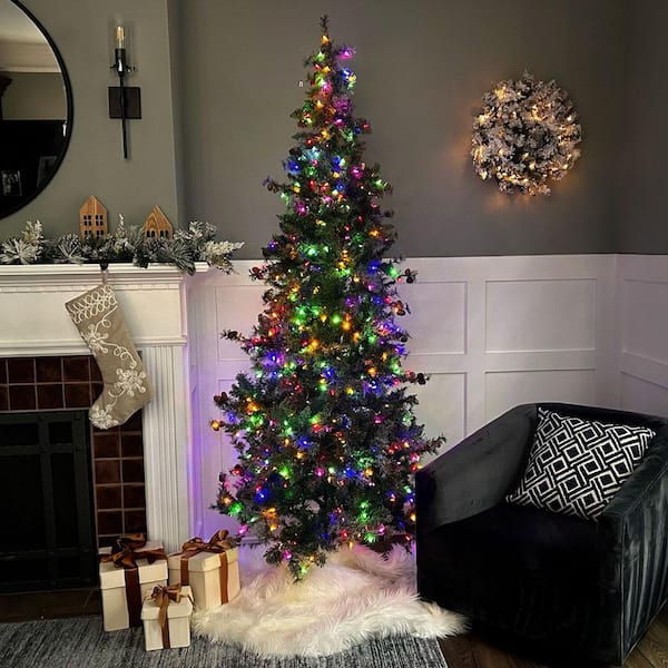 7.5-ft. Pre-Lit Buffalo Fir Green Slim Artificial Artificial Christmas Tree, Multi-Color LED Lights