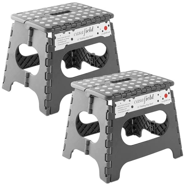 1-Step 11 in. Gray Plastic Step Stool, (1.92 ft. Reach Height) 300 lbs. Load Capacity, (Set of 2)