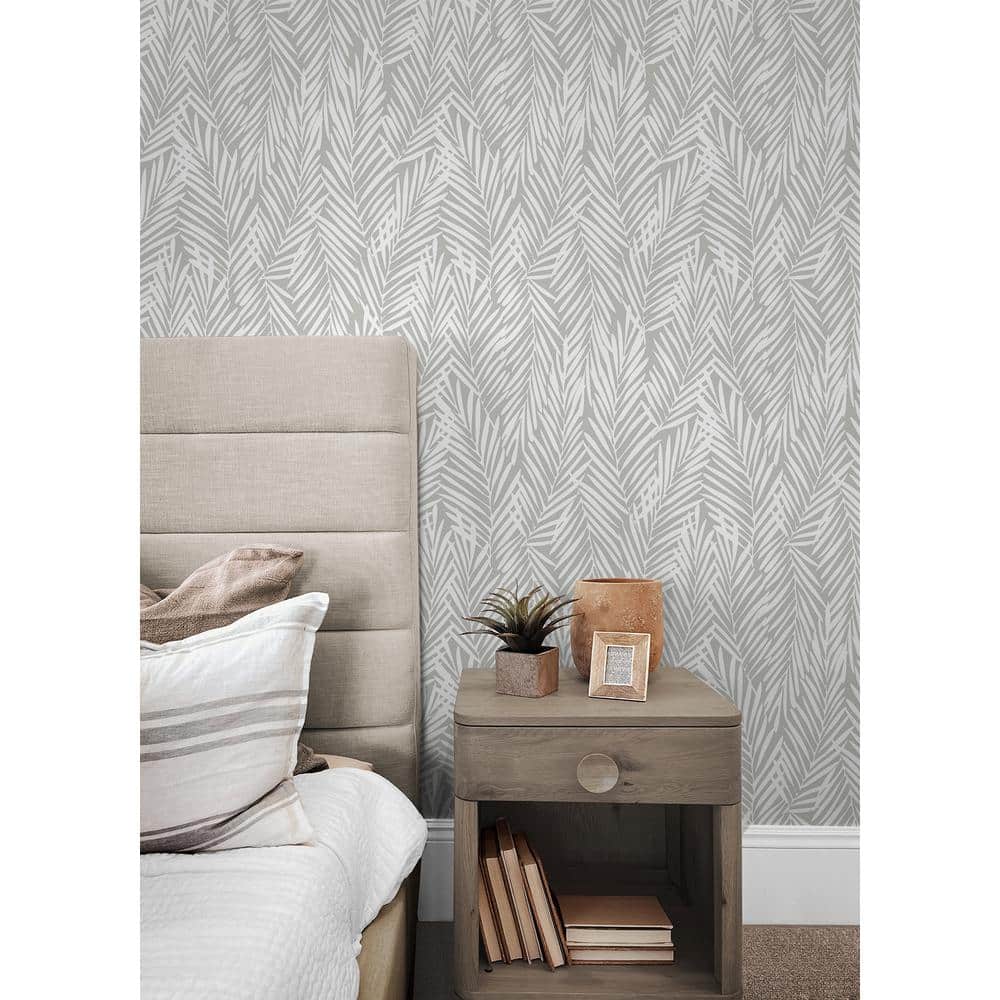 Harbor Grey Palm Pattern Peel and Stick Vinyl Wallpaper