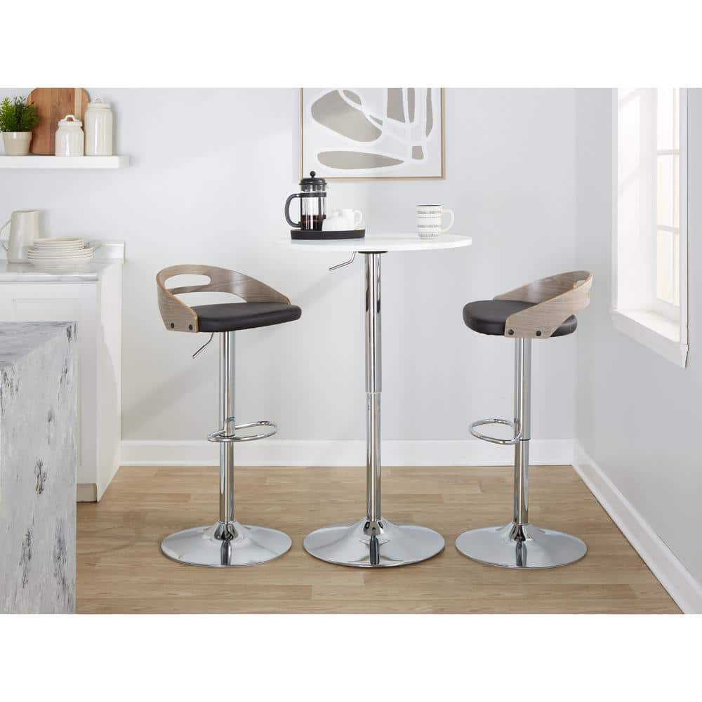 Black Adjustable Swivel Bar Stool with Wood and Metal Frame