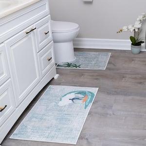 Gray Color Toilet Mat Set, 2-Piece Cotton Bathroom Contour Rugs Set