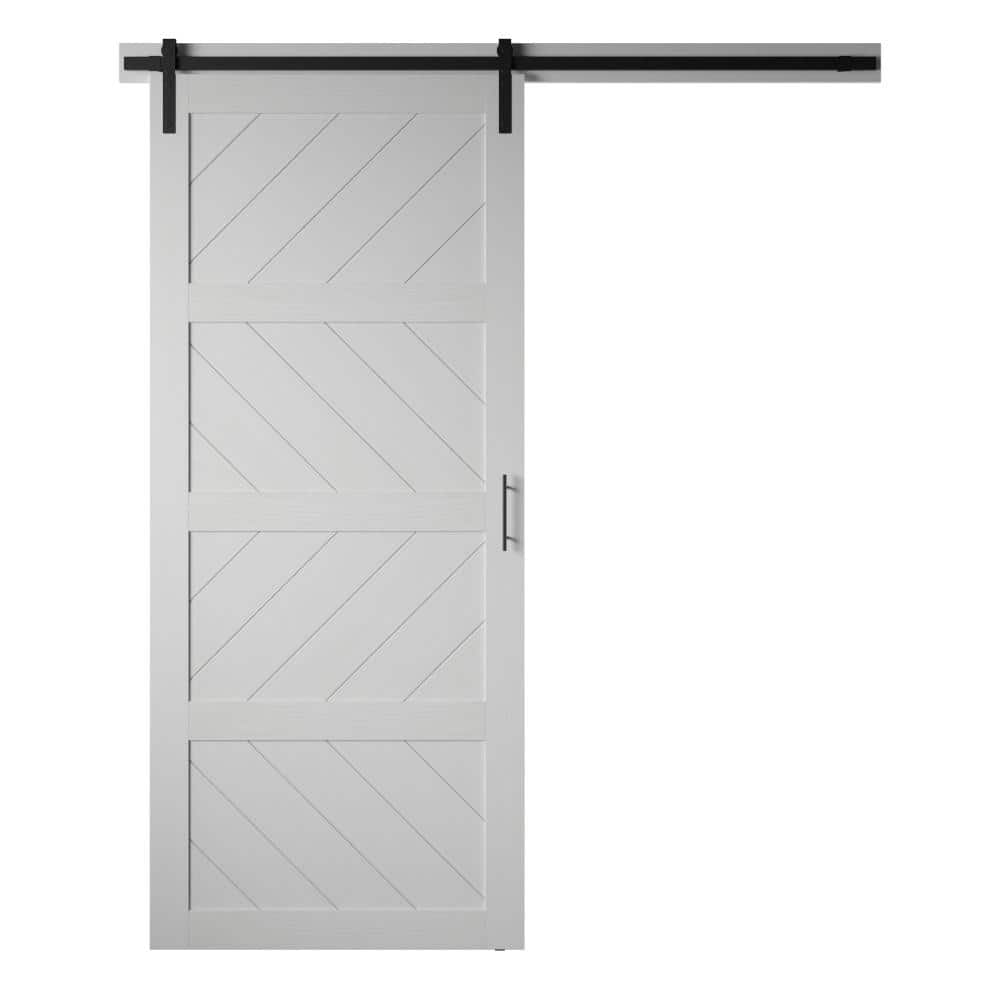36 in. x 84 in. Chevron White Finished Wood Sliding Barn Door with Hardware Kit