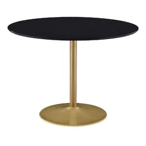 Eaves 42 in. Round Wood High Gloss Black and Gold Coating Steel Dining Table (Seats 4)