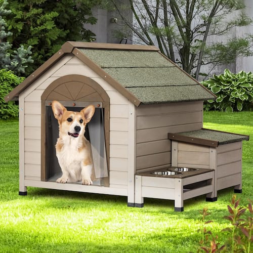 Outdoor Wood Dog House with Open Roof for Small to Medium Dogs