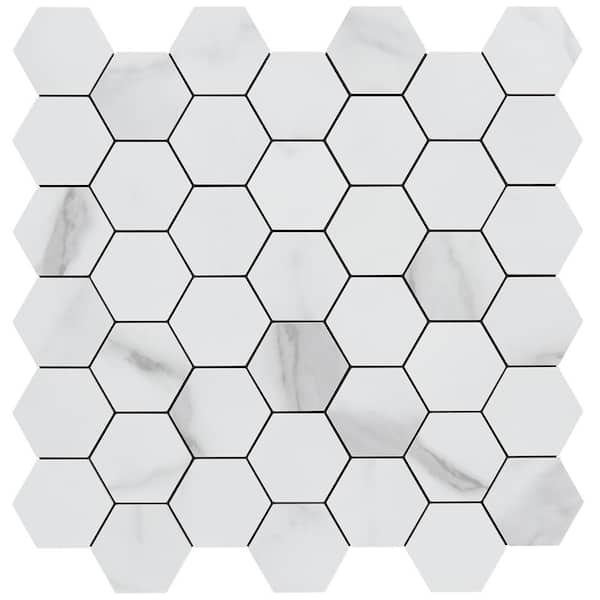Bond Tile Easy Luxe Hex Calacatta 11.61 in. x 11.81 in. SPC Peel and Stick Tile (0.95 Sq. Ft. / Sheet)