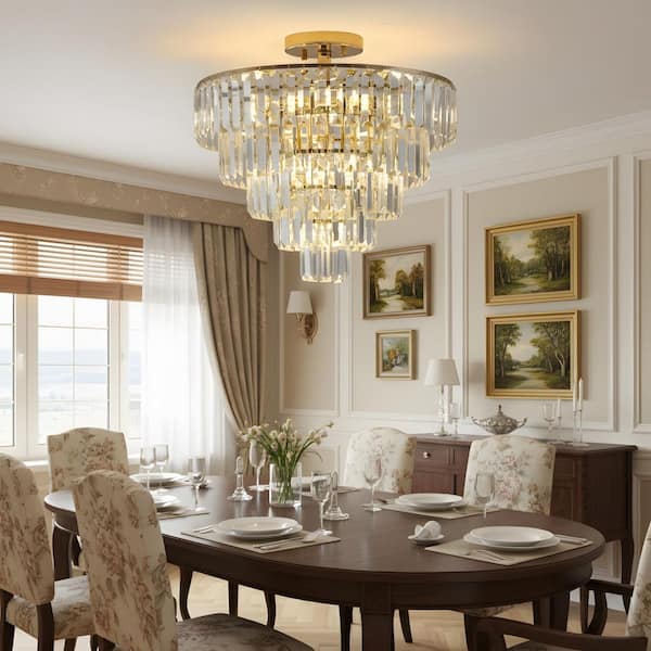 19.7 in. 10-Light Golden Multi-Tier Crystal Chandelier for Dining Room, Foyer, Living Room Lighting