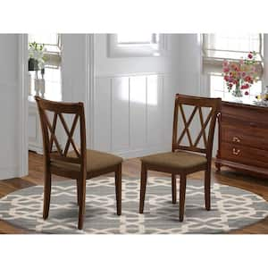 Mahogany Linen Fabric Upholstered Wood Chairs With Cushion, (Set of 2)