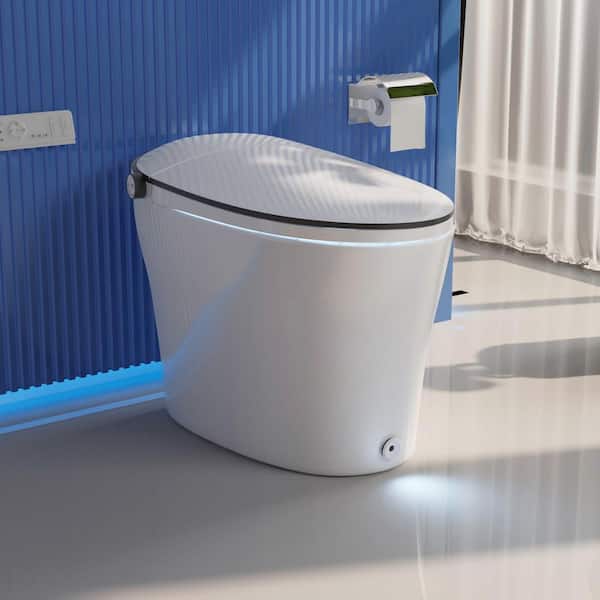 Tankless Elongated Electric Smart Toilet Bidet Seat for in White with Front/rear Wash, Remote Control and Auto Flush