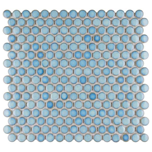 Merola Tile Hudson Penny Round Marine 12 in. x 12-5/8 in. x 5 mm Porcelain Mosaic Tile (10.74 sq. ft. / case)