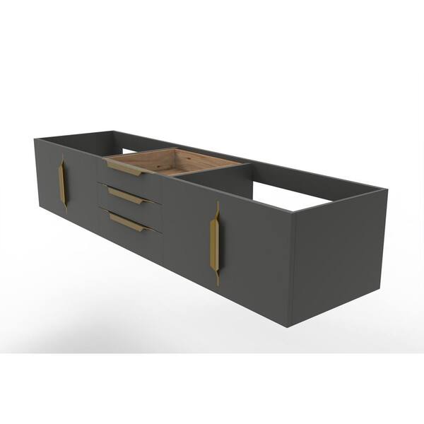 castellousa Alpine 71.75 in. W x 18.75 in. D x 14.25 in. H Bath Vanity Cabinet without Top in Matte Black with Gold Trim