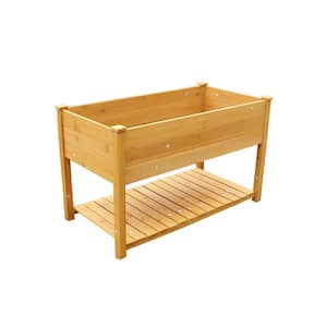 Natural Wooden Elevated Raised Garden Bed Planter Box with Legs and Storage Shelf