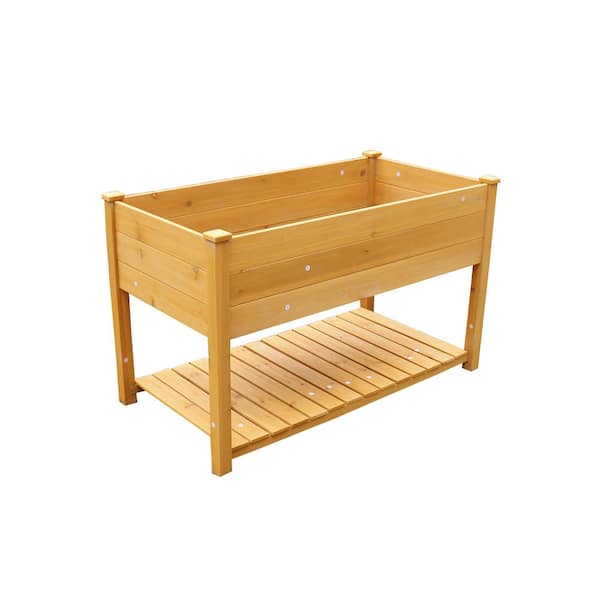 Unbranded Natural Wooden Elevated Raised Garden Bed Planter Box with Legs and Storage Shelf