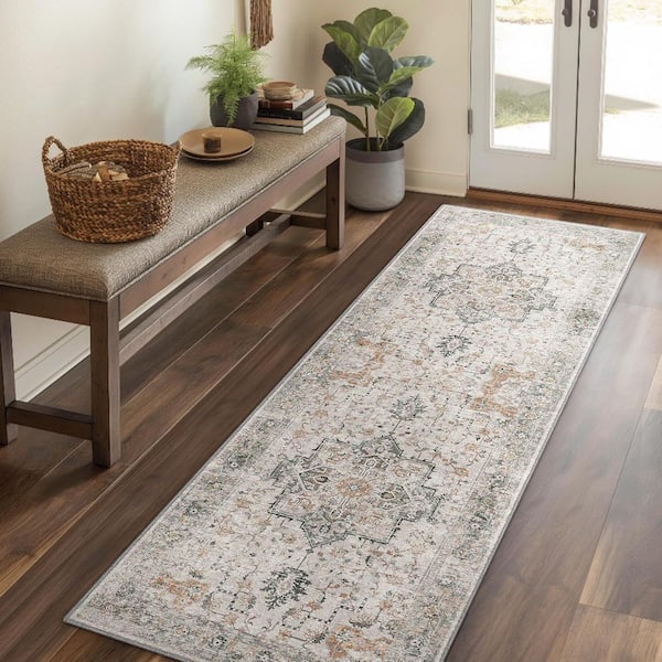 Medallion Light Taupe Brown 2 ft. x 8 ft. Persian Area Rug