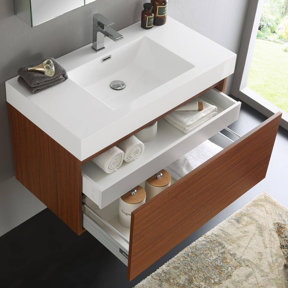Teak Wall Mounted Vanity Set with Medicine Cabinet