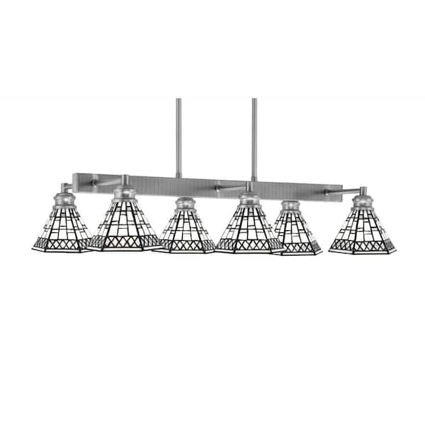 Unbranded Albany 6 Light Brushed Nickel Downlight Chandelier, Linear Chandelier for the Kitchen with Pewter Art Glass Shades