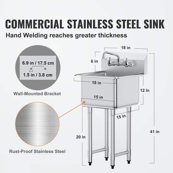 18 x 41 in. Stainless Steel Prep Sink, 1 Compartment Utility Sink with Faucet and Legs,Single Bowl