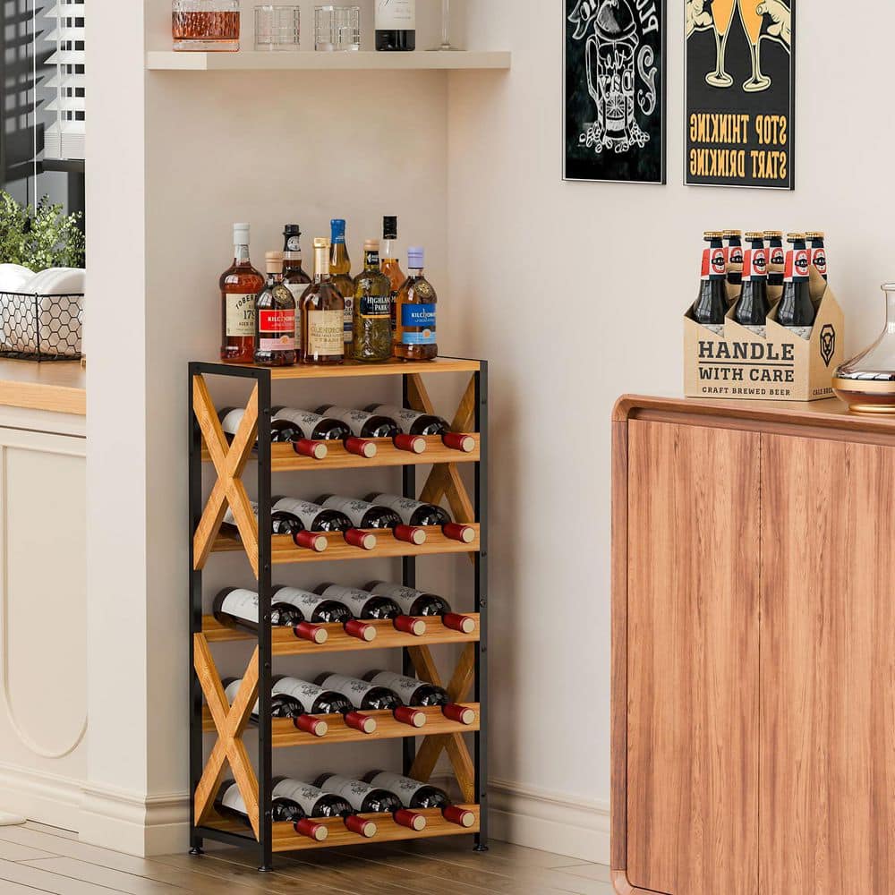 20-Bottle Brown 21.65 in. Wine Rack Freestanding Floor, 5-Tier Wine Display Storage Stand Shelf, Wine Bottle Holder Rack price history on PriceWatchPro