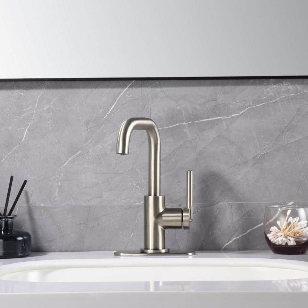 Brushed Nickel Single-Handle Bathroom Faucet with Drain Assembly