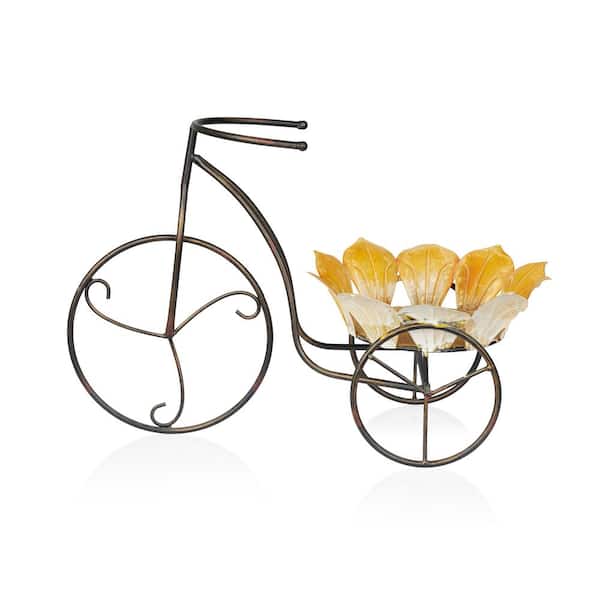 Alpine Corporation 12 in. Sunflower Tricycle Iron Plant Stand Decor, Multi-Color