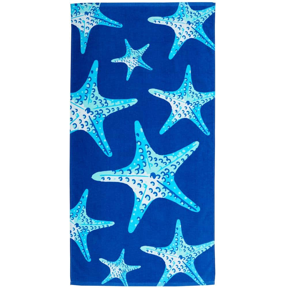 FRESHFOLDS Blue Print 100% Cotton Premium Single Ultra Soft Beach Towel ...