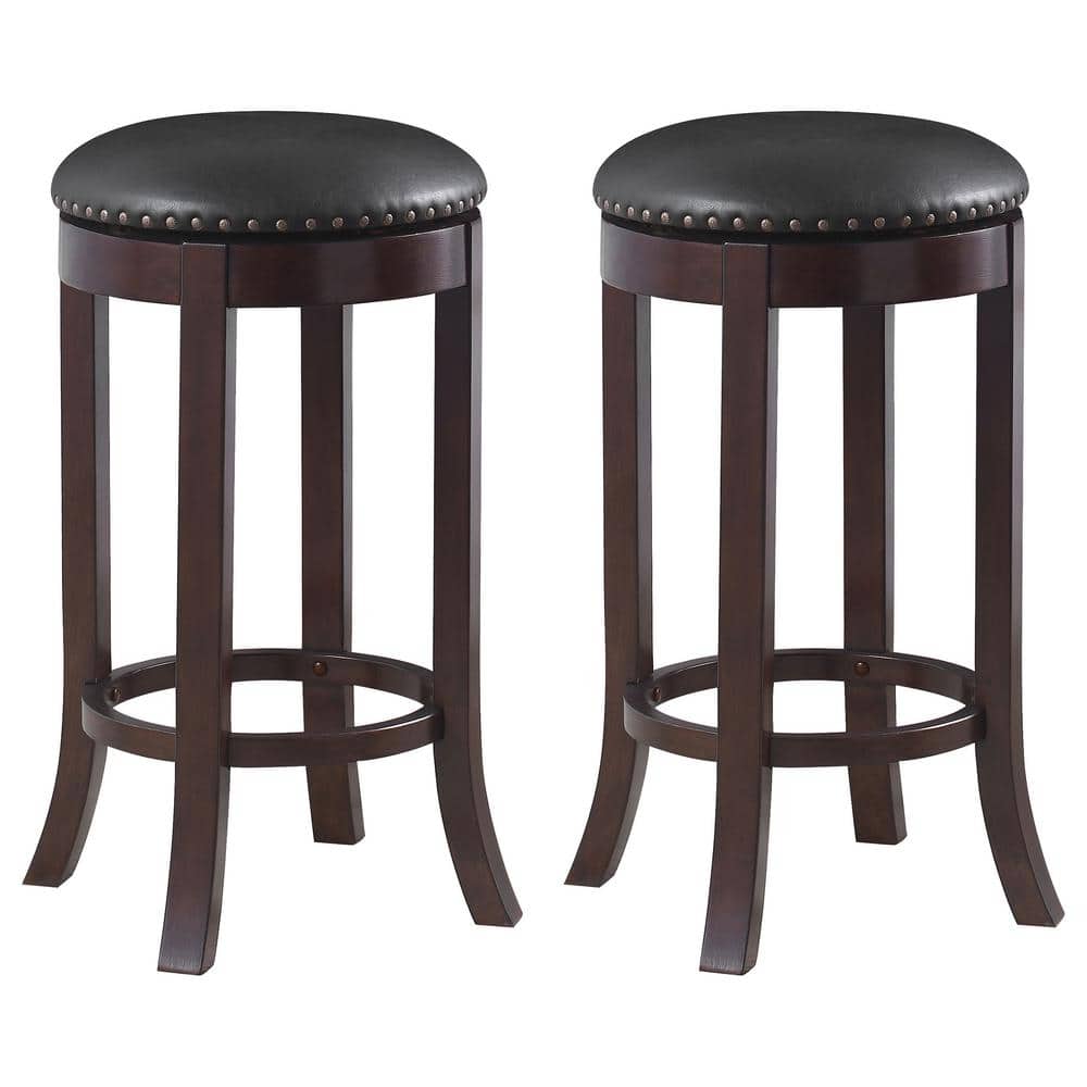 Coaster 29 in. H Brown Black Swivel Backless Bar Stool Set of 2 101060 The Home Depot