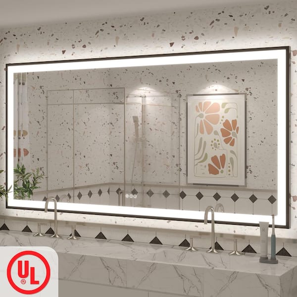 72 in. W x 36 in. H Rectangular Framed UL Certified Front & Back LED Anti-Fog Tempered Glass Wall Bathroom Vanity Mirror