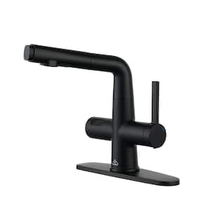 Digital Display Single Handle Single Hole Bathroom Basin Faucet with Dual Function Pull Out Sprayer head in Matte Black