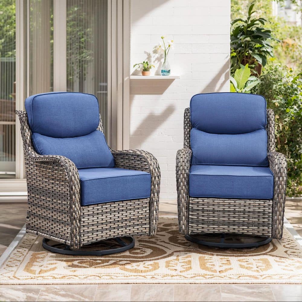 6in Thicken Gray Wicker Outdoor Swivel Rocking Lounge Chair with Cushion Guard Blue Cushions (Set 2-Pack) price history on PriceWatchPro