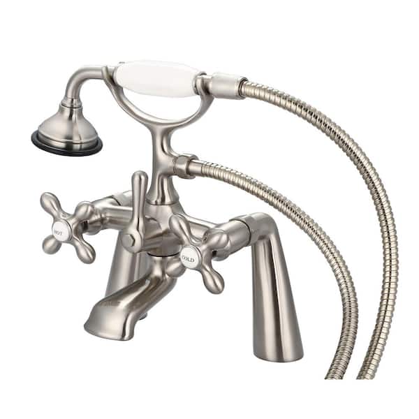 Water Creation 3-Handle Vintage Claw Foot Tub Faucet with Handshower and Cross Handles in Brushed Nickel