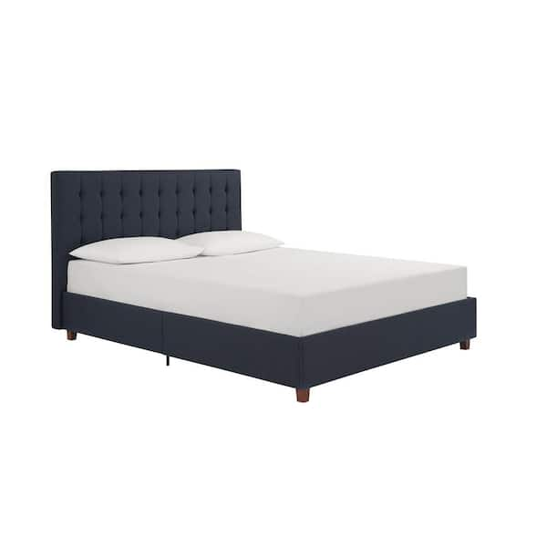 DHP Eva Blue Upholstered Linen Full Size Bed Frame DE30852